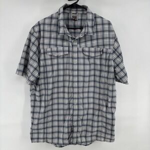 Helly Hansen Shirt Mens 2XL Blue Plaid Snap Front Short Sleeve Outdoor Casual